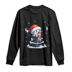 Hockey Puck Snowman Long Sleeve Shirt Funny Holiday Christmas Gift TS12 Black Print Your Wear