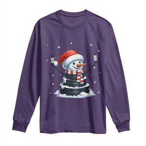 Hockey Puck Snowman Long Sleeve Shirt Funny Holiday Christmas Gift TS12 Purple Print Your Wear