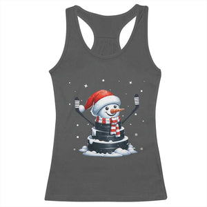 Hockey Puck Snowman Racerback Tank Top Funny Holiday Christmas Gift TS12 Dark Heather Print Your Wear