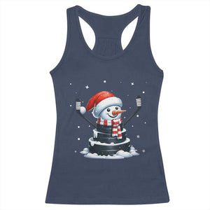 Hockey Puck Snowman Racerback Tank Top Funny Holiday Christmas Gift TS12 Navy Print Your Wear