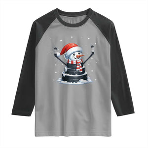 Hockey Puck Snowman Raglan Shirt Funny Holiday Christmas Gift TS12 Sport Gray Black Print Your Wear