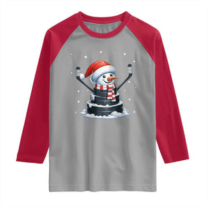 Hockey Puck Snowman Raglan Shirt Funny Holiday Christmas Gift TS12 Sport Gray Red Print Your Wear