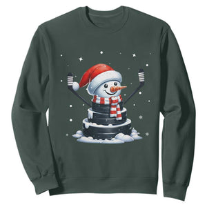 Hockey Puck Snowman Sweatshirt Funny Holiday Christmas Gift TS12 Dark Forest Green Print Your Wear