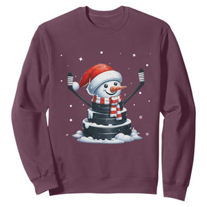 Hockey Puck Snowman Sweatshirt Funny Holiday Christmas Gift TS12 Maroon Print Your Wear