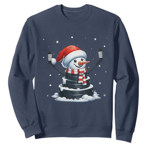 Hockey Puck Snowman Sweatshirt Funny Holiday Christmas Gift TS12 Navy Print Your Wear