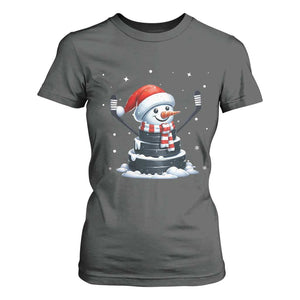 Hockey Puck Snowman T Shirt For Women Funny Holiday Christmas Gift TS12 Dark Heather Print Your Wear