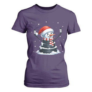 Hockey Puck Snowman T Shirt For Women Funny Holiday Christmas Gift TS12 Purple Print Your Wear