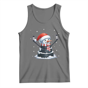 Hockey Puck Snowman Tank Top Funny Holiday Christmas Gift TS12 Black Heather Print Your Wear