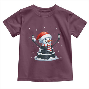 Hockey Puck Snowman Toddler T Shirt Funny Holiday Christmas Gift TS12 Maroon Print Your Wear