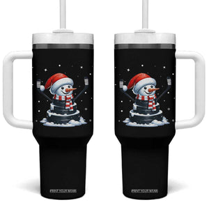Hockey Puck Snowman Tumbler With Handle Funny Holiday Christmas Gift TS12 One Size: 40 oz Black Print Your Wear