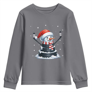 Hockey Puck Snowman Youth Sweatshirt Funny Holiday Christmas Gift TS12 Charcoal Print Your Wear