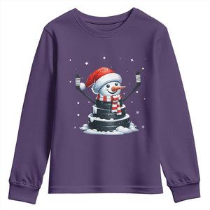 Hockey Puck Snowman Youth Sweatshirt Funny Holiday Christmas Gift TS12 Purple Print Your Wear
