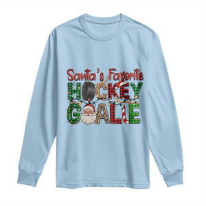 Santa Favorite Hockey Goalie Long Sleeve Shirt Funny Christmas Gift TS12 Light Blue Print Your Wear