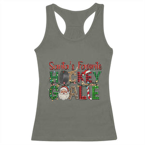 Santa Favorite Hockey Goalie Racerback Tank Top Funny Christmas Gift TS12 Military Green Print Your Wear