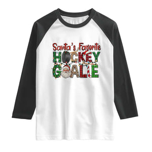 Santa Favorite Hockey Goalie Raglan Shirt Funny Christmas Gift TS12 White Black Print Your Wear