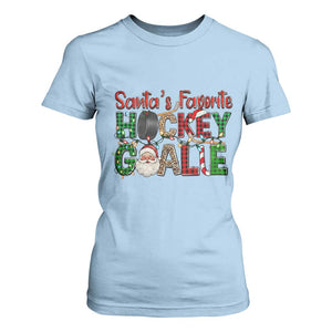 Santa Favorite Hockey Goalie T Shirt For Women Funny Christmas Gift TS12 Light Blue Print Your Wear