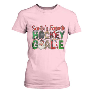 Santa Favorite Hockey Goalie T Shirt For Women Funny Christmas Gift TS12 Light Pink Print Your Wear
