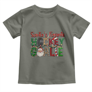 Santa Favorite Hockey Goalie Toddler T Shirt Funny Christmas Gift TS12 Military Green Print Your Wear