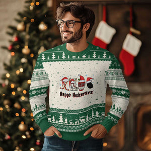 Happy Hockeydays Ugly Christmas Sweater Funny Xmas Ice Hockey Gift TS12 Beige Green Print Your Wear