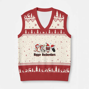 Happy Hockeydays V-Neck Knit Sweater Vest Funny Xmas Ice Hockey Gift TS12 Beige Red Print Your Wear