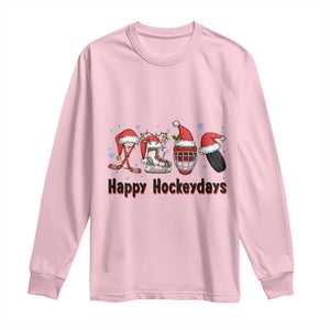 Happy Hockeydays Long Sleeve Shirt Funny Christmas Ice Hockey Gift TS12 Light Pink Print Your Wear
