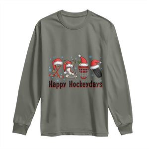 Happy Hockeydays Long Sleeve Shirt Funny Christmas Ice Hockey Gift TS12 Military Green Print Your Wear