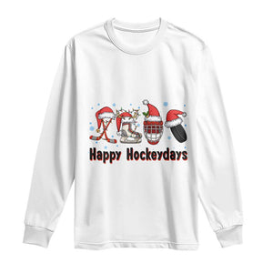 Happy Hockeydays Long Sleeve Shirt Funny Christmas Ice Hockey Gift TS12 White Print Your Wear
