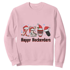 Happy Hockeydays Sweatshirt Funny Christmas Ice Hockey Gift TS12 Light Pink Print Your Wear