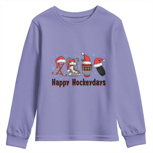 Happy Hockeydays Youth Sweatshirt Funny Christmas Ice Hockey Gift TS12 Violet Print Your Wear