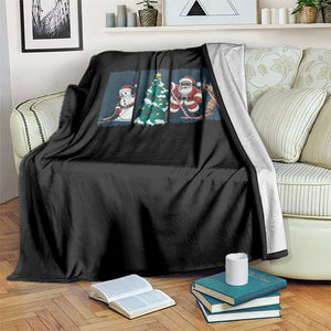 Funny Ice Hockey Christmas Gift Throw Blanket Santa Snowman And Gingerbread Playing Together TS12 Print Your Wear