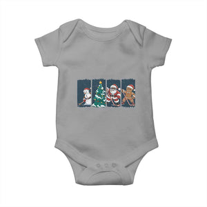 Funny Ice Hockey Christmas Gift Baby Onesie Santa Snowman And Gingerbread Playing Together TS12 Sport Gray Print Your Wear