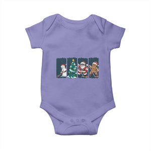 Funny Ice Hockey Christmas Gift Baby Onesie Santa Snowman And Gingerbread Playing Together TS12 Violet Print Your Wear