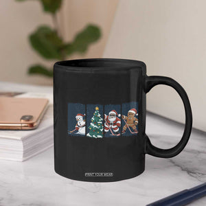 Funny Ice Hockey Christmas Gift Coffee Mug Santa Snowman And Gingerbread Playing Together TS12 Print Your Wear