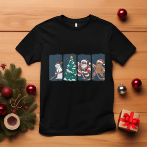 Funny Ice Hockey Christmas Gift T Shirt Santa Snowman And Gingerbread Playing Together TS12 Black Print Your Wear