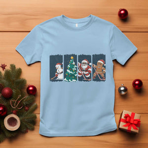 Funny Ice Hockey Christmas Gift T Shirt Santa Snowman And Gingerbread Playing Together TS12 Light Blue Print Your Wear