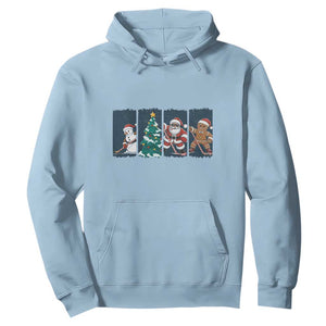 Funny Ice Hockey Christmas Gift Hoodie Santa Snowman And Gingerbread Playing Together TS12 Light Blue Print Your Wear