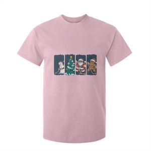 Funny Ice Hockey Christmas Gift T Shirt For Kid Santa Snowman And Gingerbread Playing Together TS12 Light Pink Print Your Wear