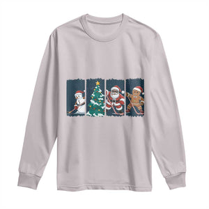 Funny Ice Hockey Christmas Gift Long Sleeve Shirt Santa Snowman And Gingerbread Playing Together TS12 Ice Gray Print Your Wear