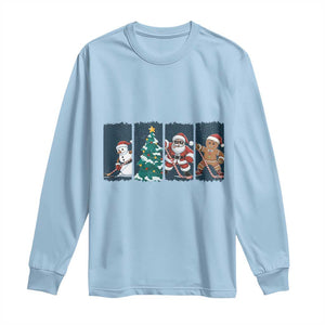 Funny Ice Hockey Christmas Gift Long Sleeve Shirt Santa Snowman And Gingerbread Playing Together TS12 Light Blue Print Your Wear