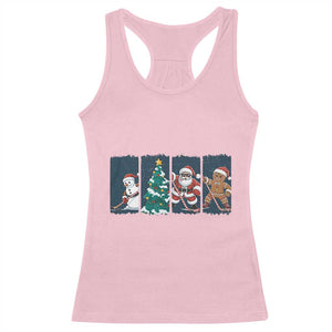 Funny Ice Hockey Christmas Gift Racerback Tank Top Santa Snowman And Gingerbread Playing Together TS12 Light Pink Print Your Wear