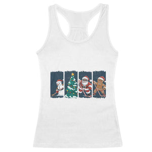 Funny Ice Hockey Christmas Gift Racerback Tank Top Santa Snowman And Gingerbread Playing Together TS12 White Print Your Wear