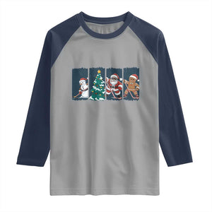 Funny Ice Hockey Christmas Gift Raglan Shirt Santa Snowman And Gingerbread Playing Together TS12 Sport Gray Navy Print Your Wear