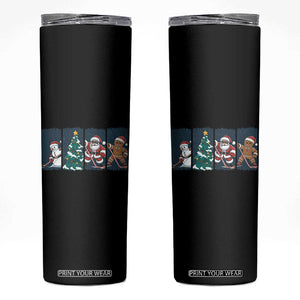 Funny Ice Hockey Christmas Gift Skinny Tumbler Santa Snowman And Gingerbread Playing Together TS12 Black Print Your Wear