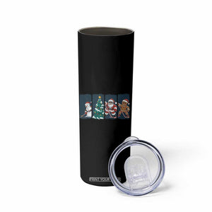 Funny Ice Hockey Christmas Gift Skinny Tumbler Santa Snowman And Gingerbread Playing Together TS12 Print Your Wear
