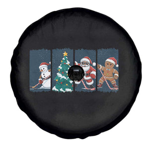 Funny Ice Hockey Christmas Gift Spare Tire Cover Santa Snowman And Gingerbread Playing Together TS12 Print Your Wear