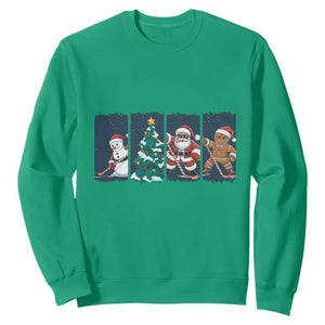 Funny Ice Hockey Christmas Gift Sweatshirt Santa Snowman And Gingerbread Playing Together TS12 Irish Green Print Your Wear