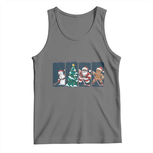 Funny Ice Hockey Christmas Gift Tank Top Santa Snowman And Gingerbread Playing Together TS12 Black Heather Print Your Wear