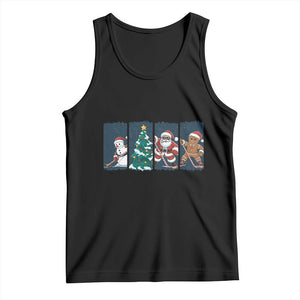 Funny Ice Hockey Christmas Gift Tank Top Santa Snowman And Gingerbread Playing Together TS12 Black Print Your Wear