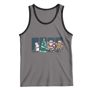Funny Ice Hockey Christmas Gift Tank Top Santa Snowman And Gingerbread Playing Together TS12 Deep Heather Black Print Your Wear