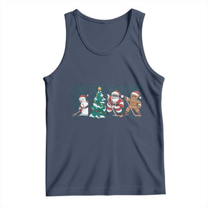 Funny Ice Hockey Christmas Gift Tank Top Santa Snowman And Gingerbread Playing Together TS12 Navy Print Your Wear